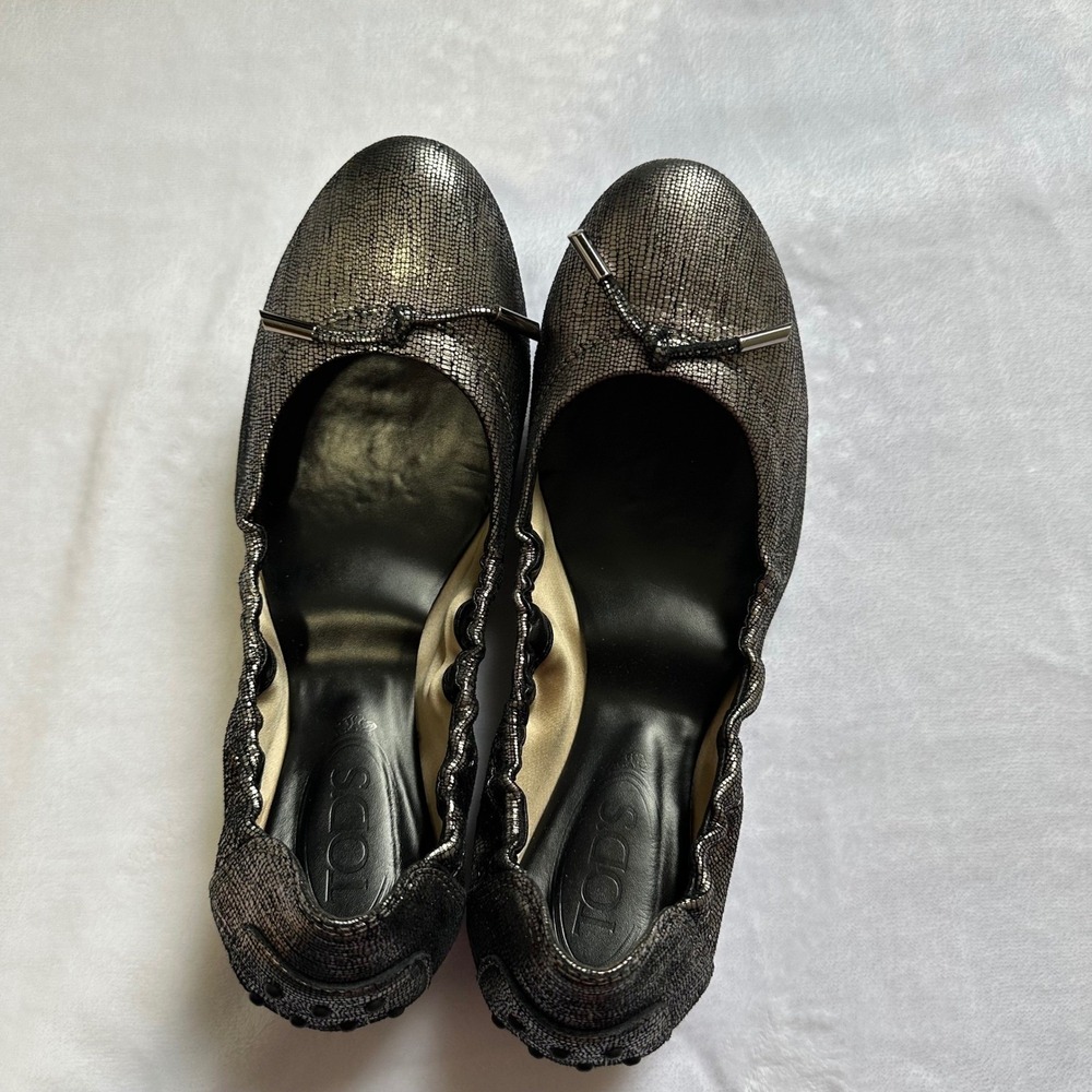 Tod's Ballerina Dee Laccetto Metallic Textured‎ Flats Shoes 40 US 10 Poetcore